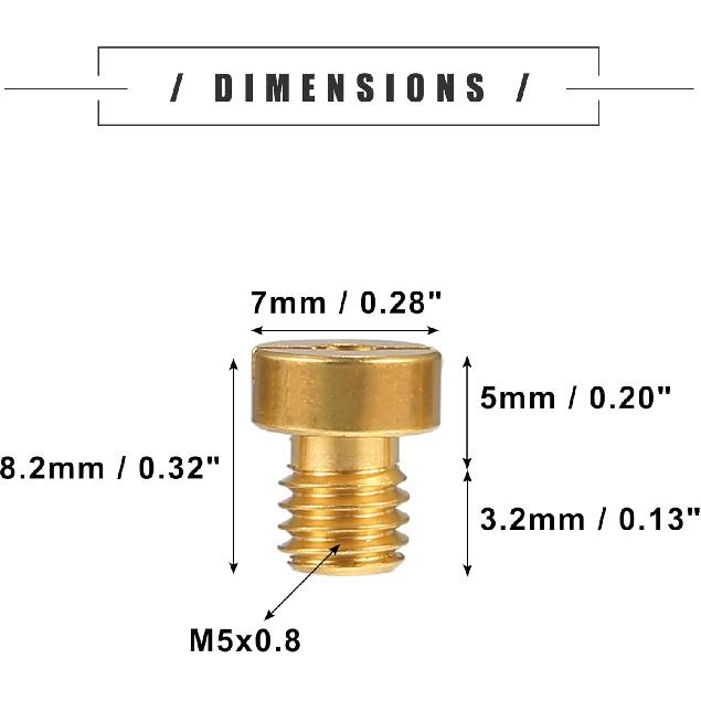 Motoforti Universal Motorcycle Carburetor Jets Main Jets Nozzles, M5x0.8 95 98 100 102 105 108 110 112 115 120 125 130 135 140 145 150, Metal, Gold