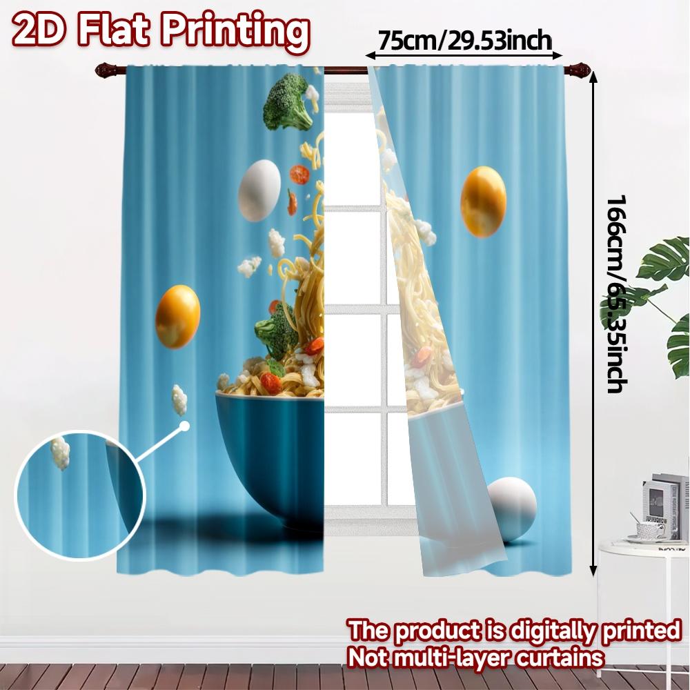 2pcs   2D FLAT PRINTING Curtains (Without Rod) Floating Pasta Pattern Modern Curtains Durable Polyester Curtains Versatile All