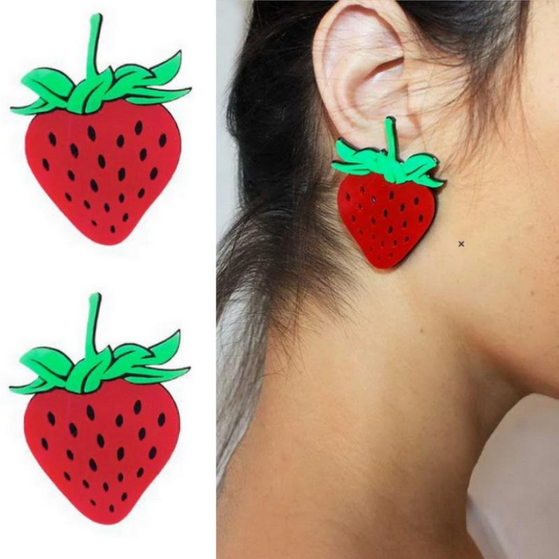 Trendy Funny Fruit Vegetables Acrylic Women's Drop Earrings Cute Strawberry Watermelon Lemon Cherry Dangle Earring Party Jewelry