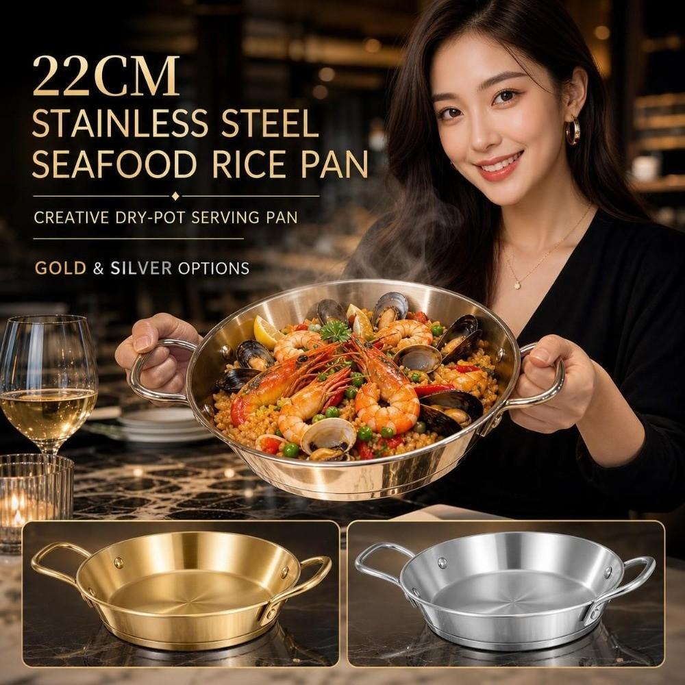 Double Handles Paella Pan 22cm Seafood Rice Pot Metal Serving Plate Dish Kitchen Use