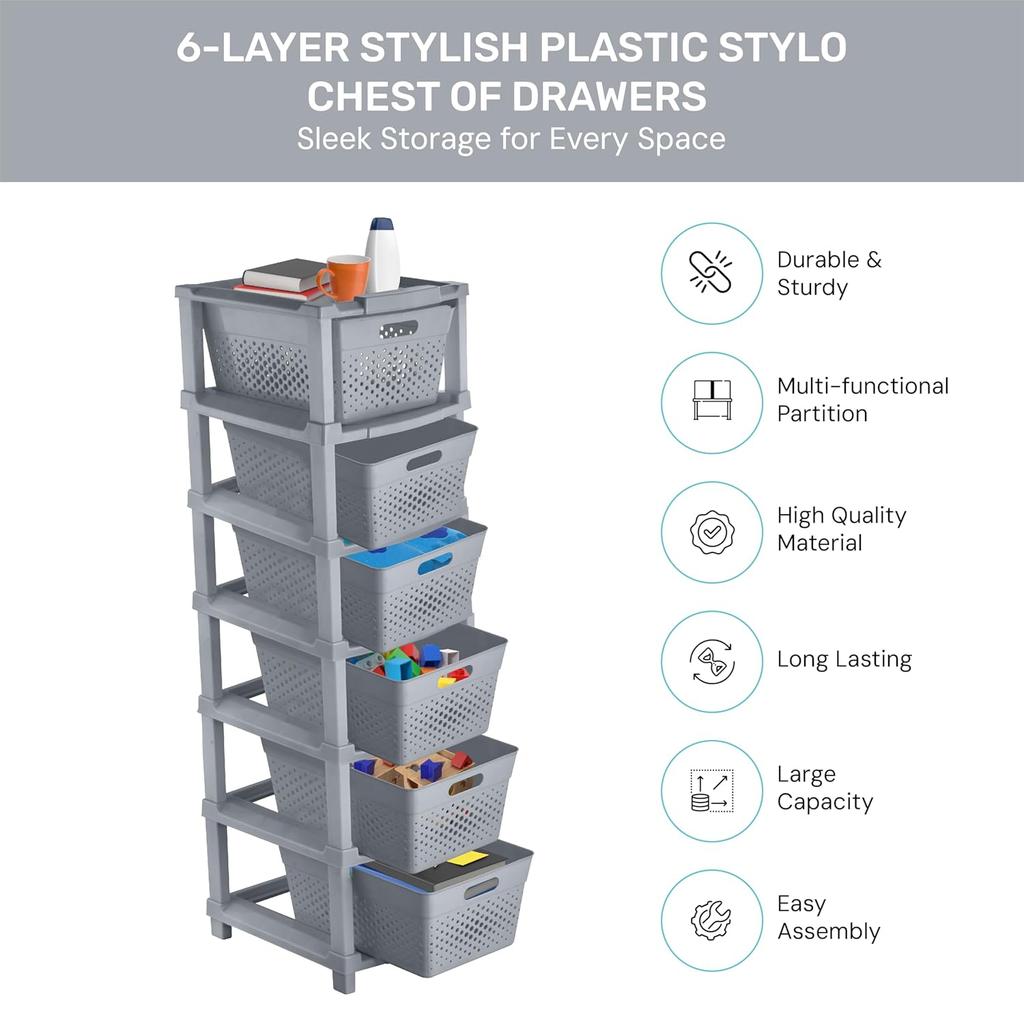 6-Tier Plastic Storage Cabinet Organizer/Modular Plastic Drawer System for Home, Office, Hospital, Parlor, School, Doctors, and Kids' Rooms