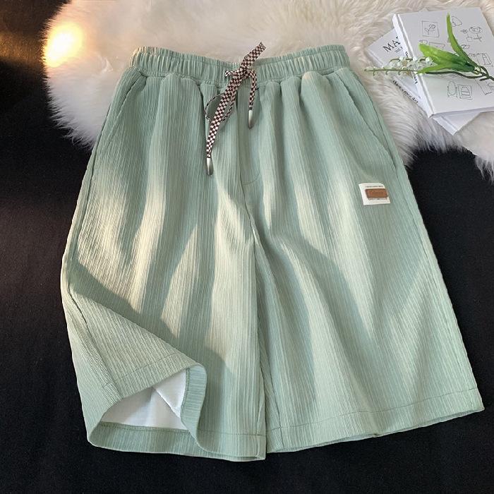 Women's Ribbed Knit Casual Loose Fit Wide Leg Shorts - Trendy Hong Kong Style, Five-Point Length, Salt Style Slimming Pants.