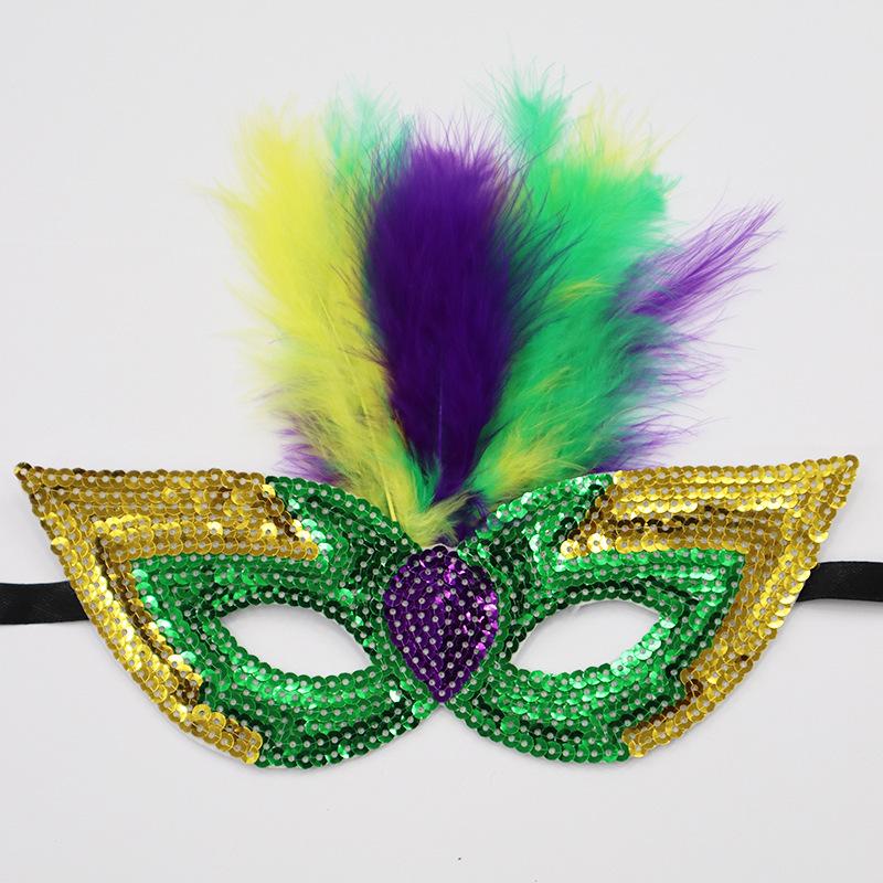 Mardi Gras Sequin Feather Hat & Mask Set