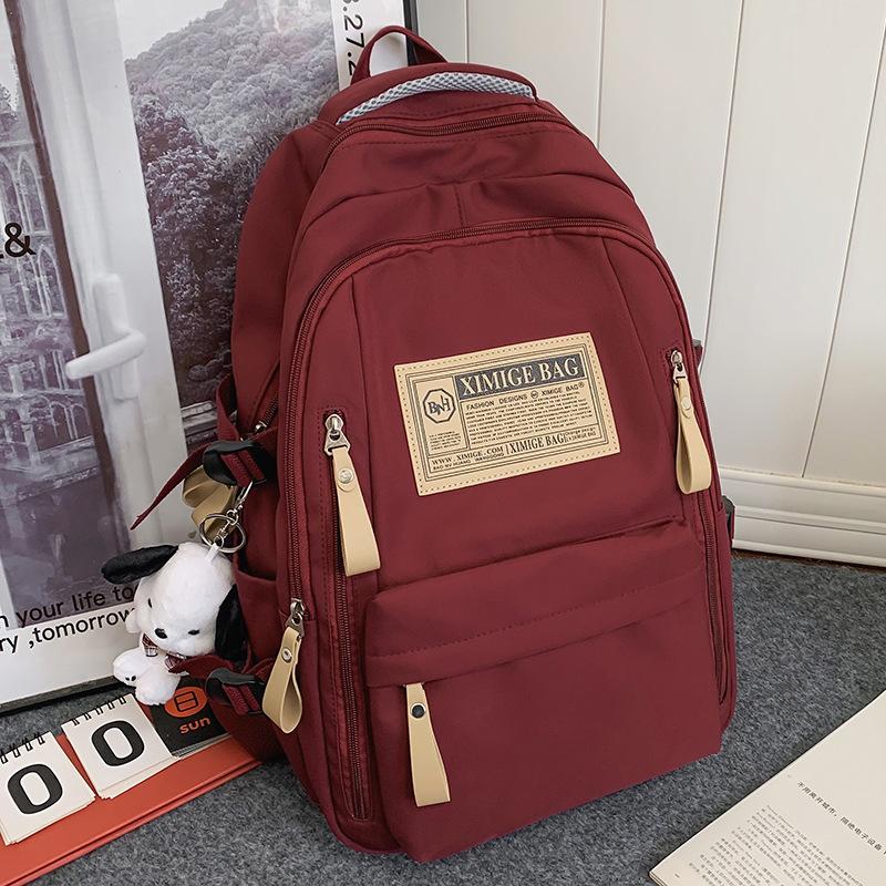 School Bag College Student Girl High School Student Burgundy Large Capacity Junior High School Student Backpack Backpack