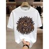 Men's Luxury Sparkling Rhinestone Lion & Mane Print T-Shirt - Short Sleeve Crew Neck with Lion Mane Print, Machine Washable Regular Fit Casual &