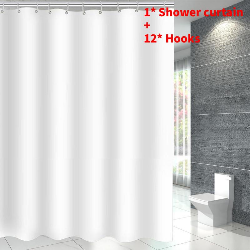 Waterproof Solid Color Polyester Shower Curtain Hooks Set For Decor Bathroom