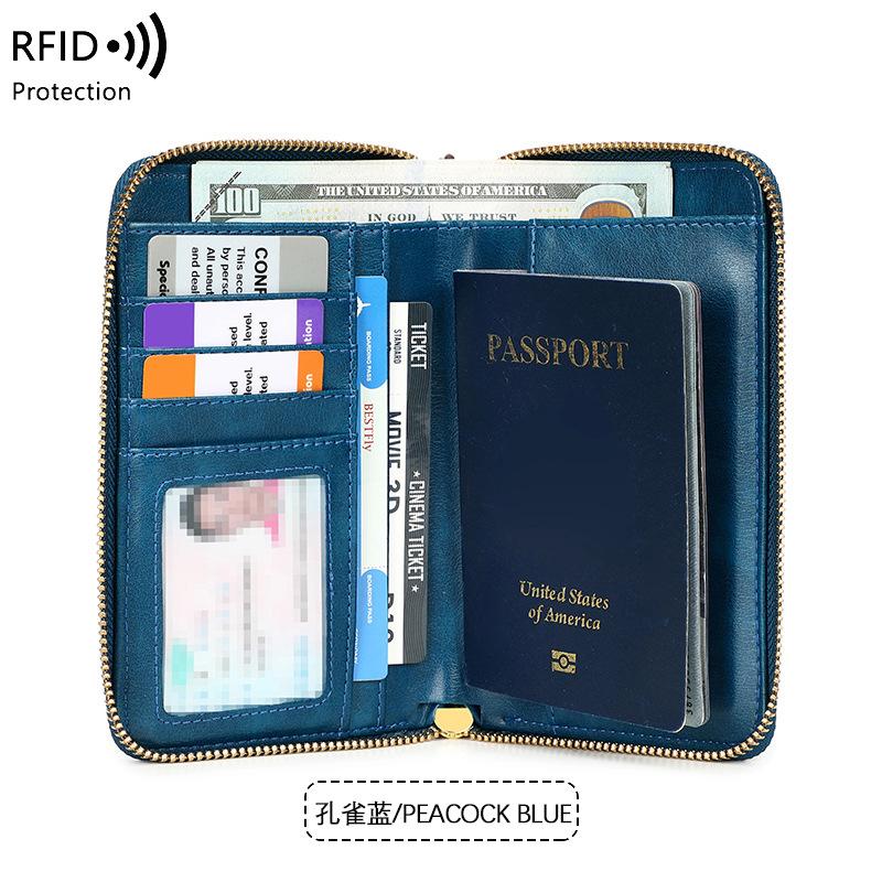 

Нова антимагнітна сумка для паспорта, гаманець на блискавці, місце для квитків, відділення для ID-картки, багатофункціональний дорожній тримач для паспорта peacock синього кольору