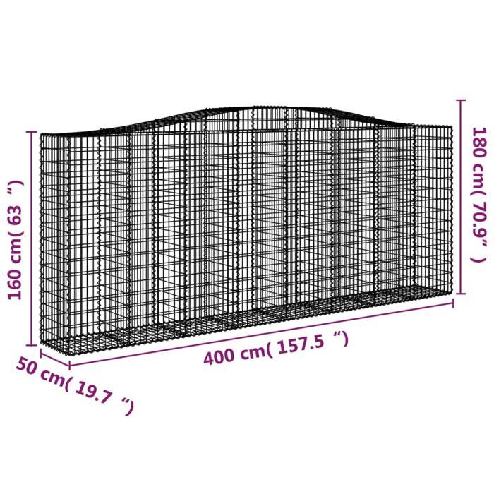VidaXL Arched Gabion Baskets 2 Pcs 400x50x160/180 Cm Galvanized Iron, Gabion, Gabion Cage, Gabion Wall Basket, Wall 3145995