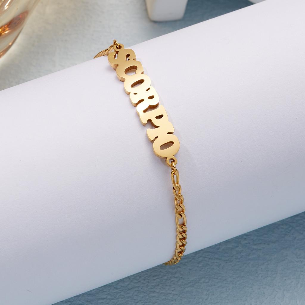 Stainless Steel 12 Constellation Bracelets for Women Men High Quality Letters Zodiac Cuban Chain Bracelet Jewelry Birthday Gift