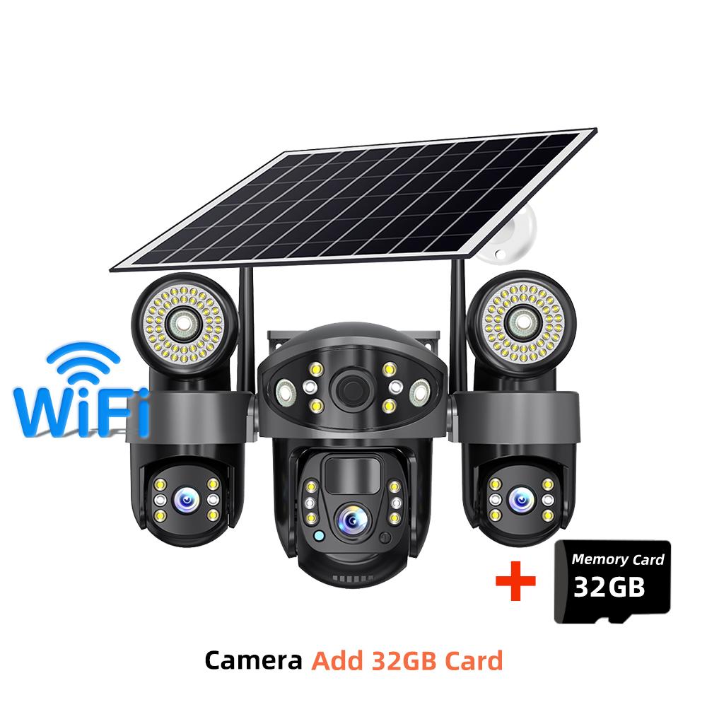 4G/WIFI Solar-powered Security Camera, Triple Lens, Triple Screen, Full-color Night Vision, Motion Detection, Wireless Monitoring