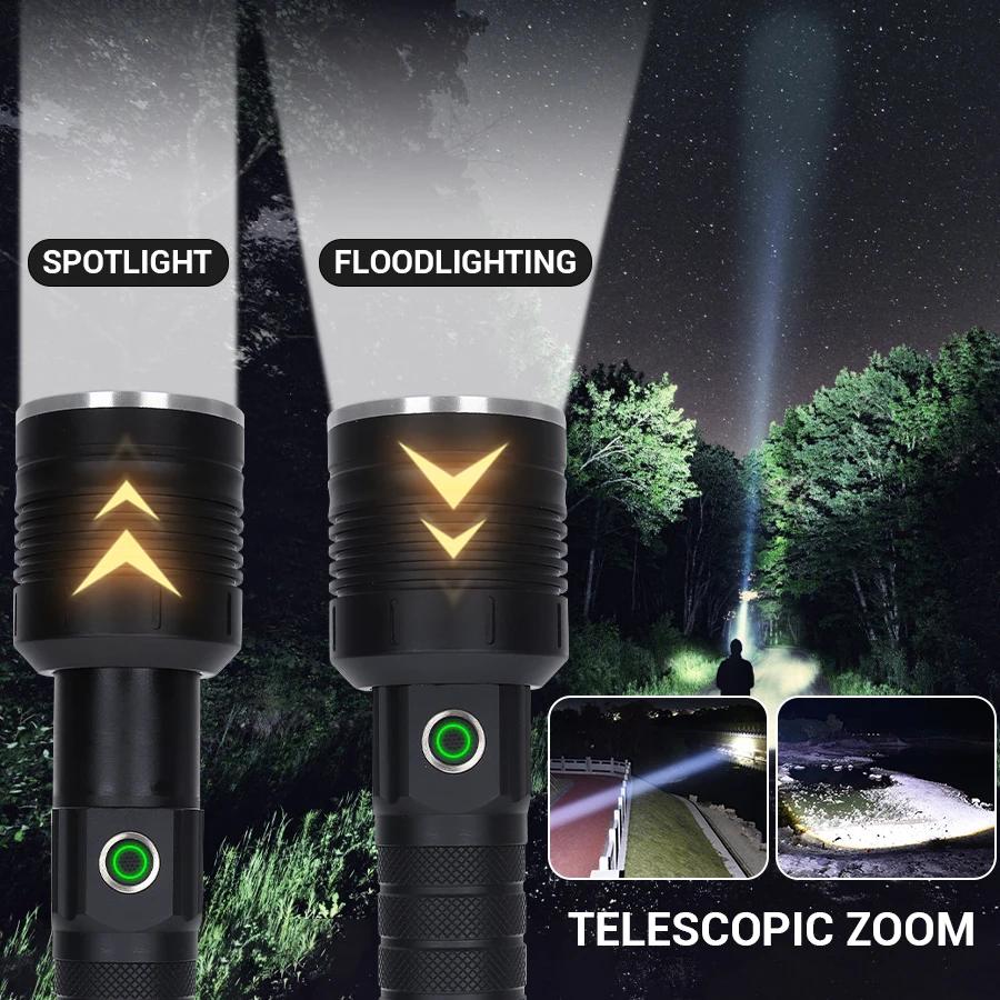 Rechargeable Powerful LED Flashlight Torch Light 10000LM High Power Flashlight Tactical Lantern Long-cut Range Hand Lamp For Camping