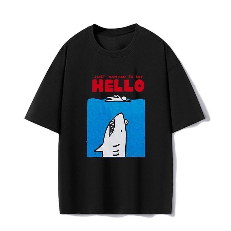 The 2025 Summer New Shark Oversized Short-sleeved T-shirt Is A Trendy Pure Cotton Versatile T-shirt for Both Men and Women