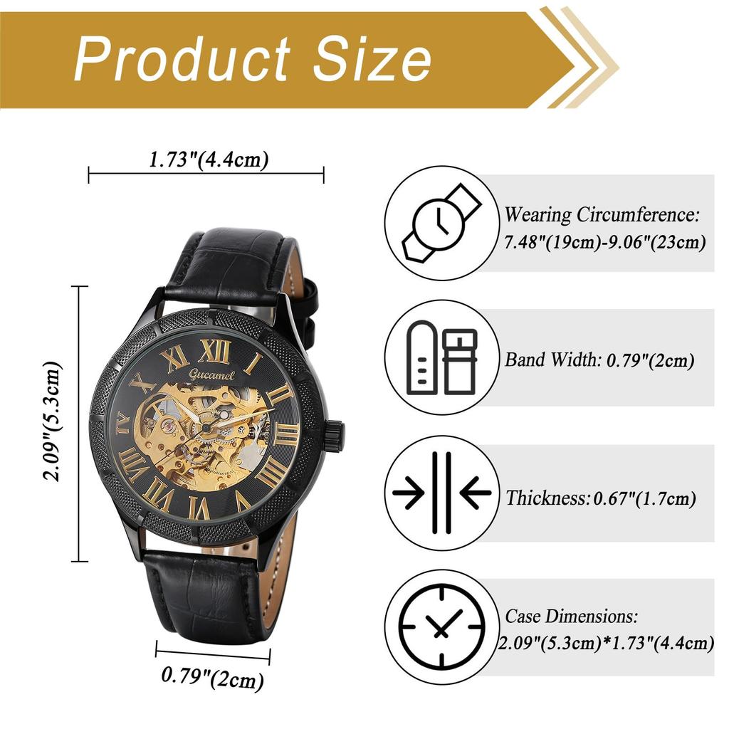 Relógio Automático Negócios Pulseira de Couro Masculino Aço Inoxidável Números Romanos Luminoso Estilo Engrenagem Formal Uso Diário À Prova d'Água Resistente à Chuva Presente