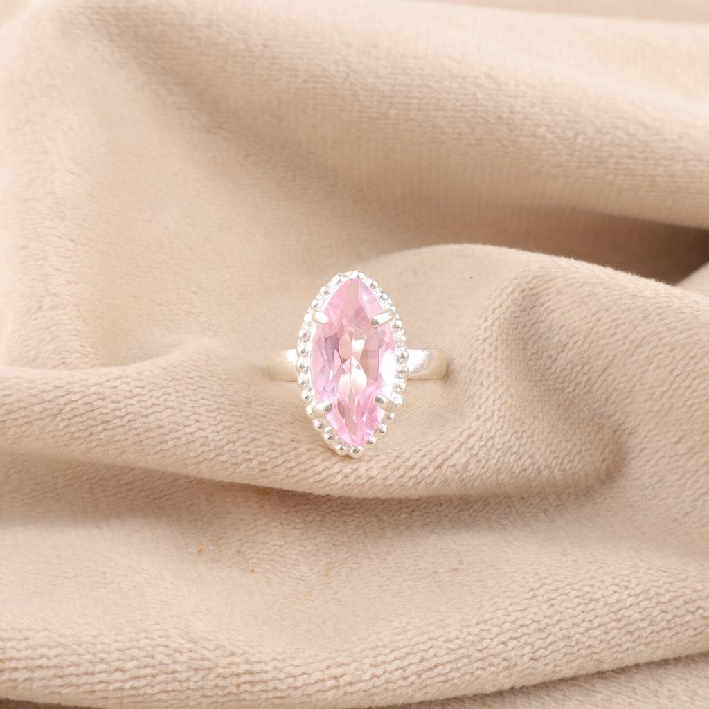 Piedra Preciosa Morganita Rosa Plata de Ley 925 Joyería Anillo Regalo Para Novia RR-64-7