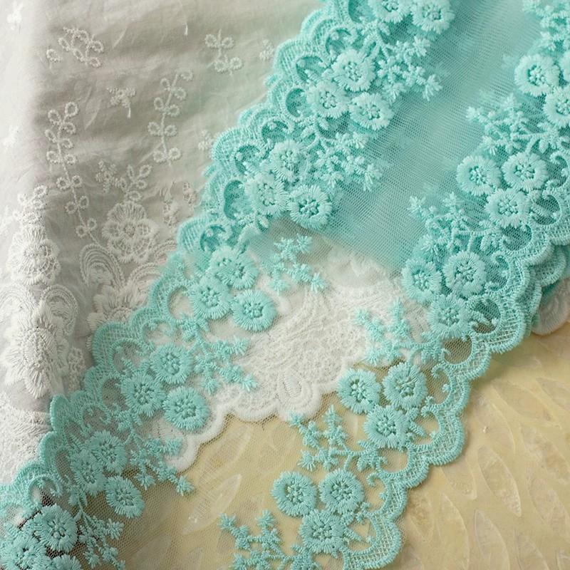 

1 ярд Красочный Хлопок Вышитые Цветы Кружевная Ткань Шторы Платья DIY Швейные Принадлежности синий