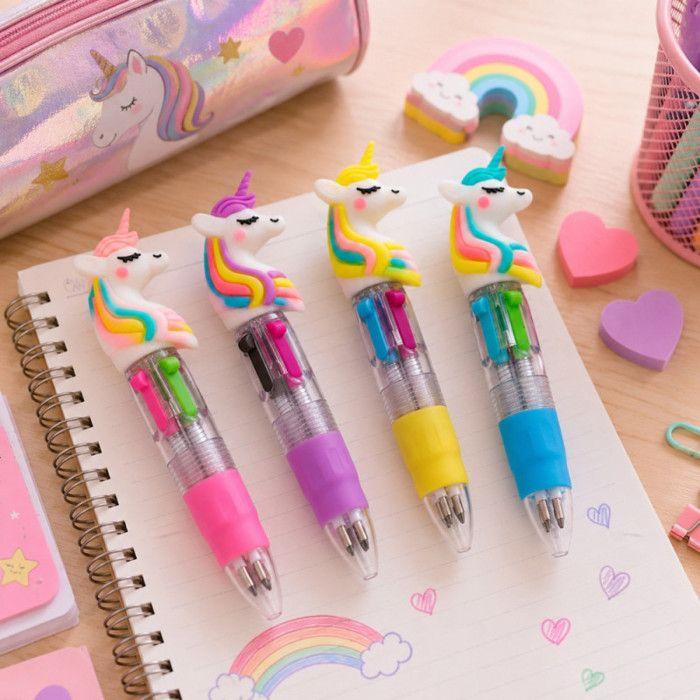 Lot de 4 Mini Stylos Licorne 10 cm – Stylos Bille Rétractables Fantaisie Enfant, 4 Modèles