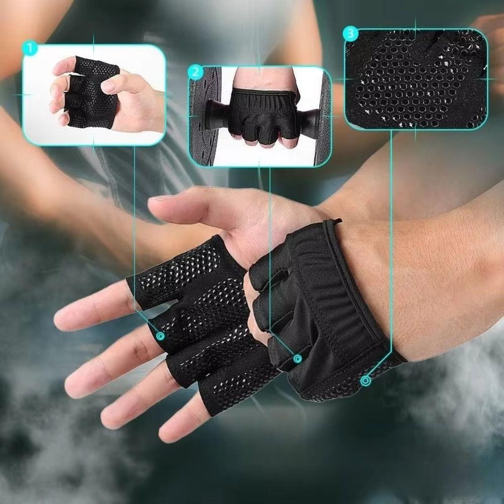 1 pair Anti-slip Gym Half Finger Gloves Breathable Fitness Gloves Cycling Gloves  Women