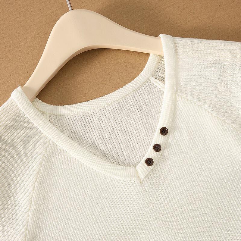 Damen V-Ausschnitt Strick-T-Shirt aus Wollmischung und Eis seide