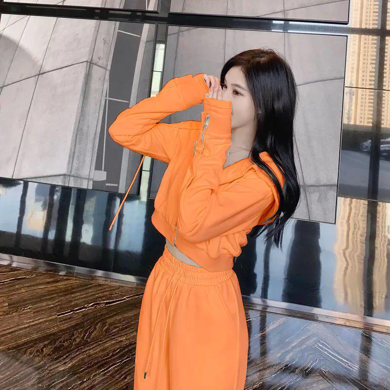 Women's Petite Hooded Sweatshirt and Wide-Leg Pants Two-Piece Set for Spring/Autumn