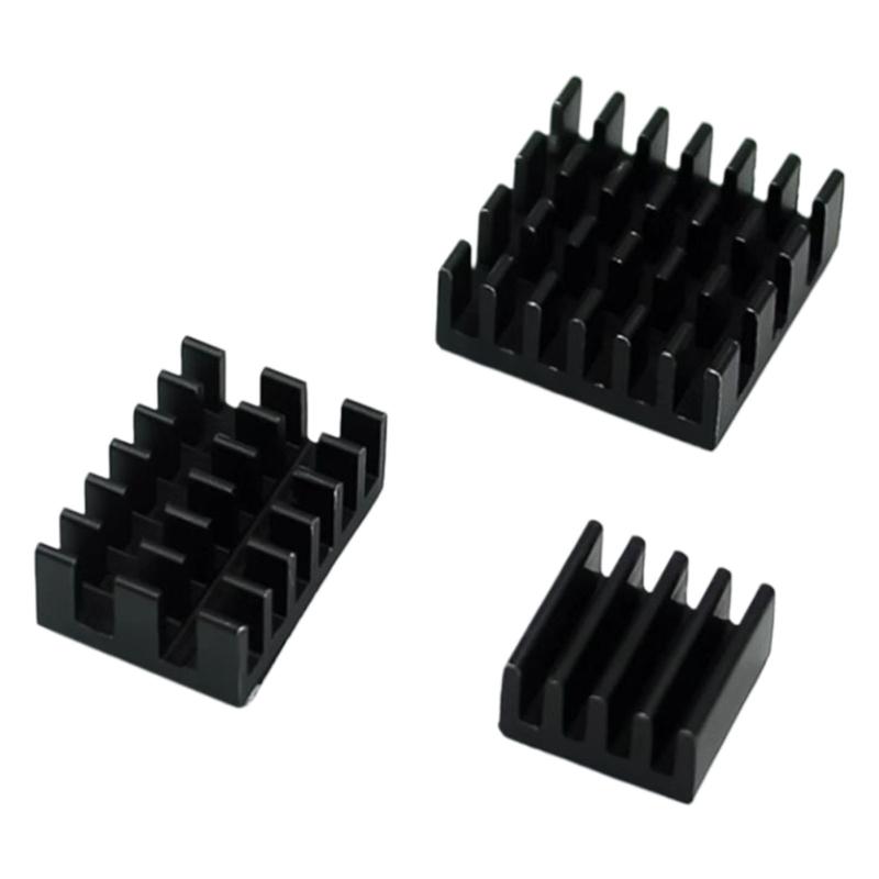 Ribbed Aluminum Cooling Heat Sink Set , 3-Piece Thermal Heatsinks with Auto -Adhesive Tape for Single-Board Computer
