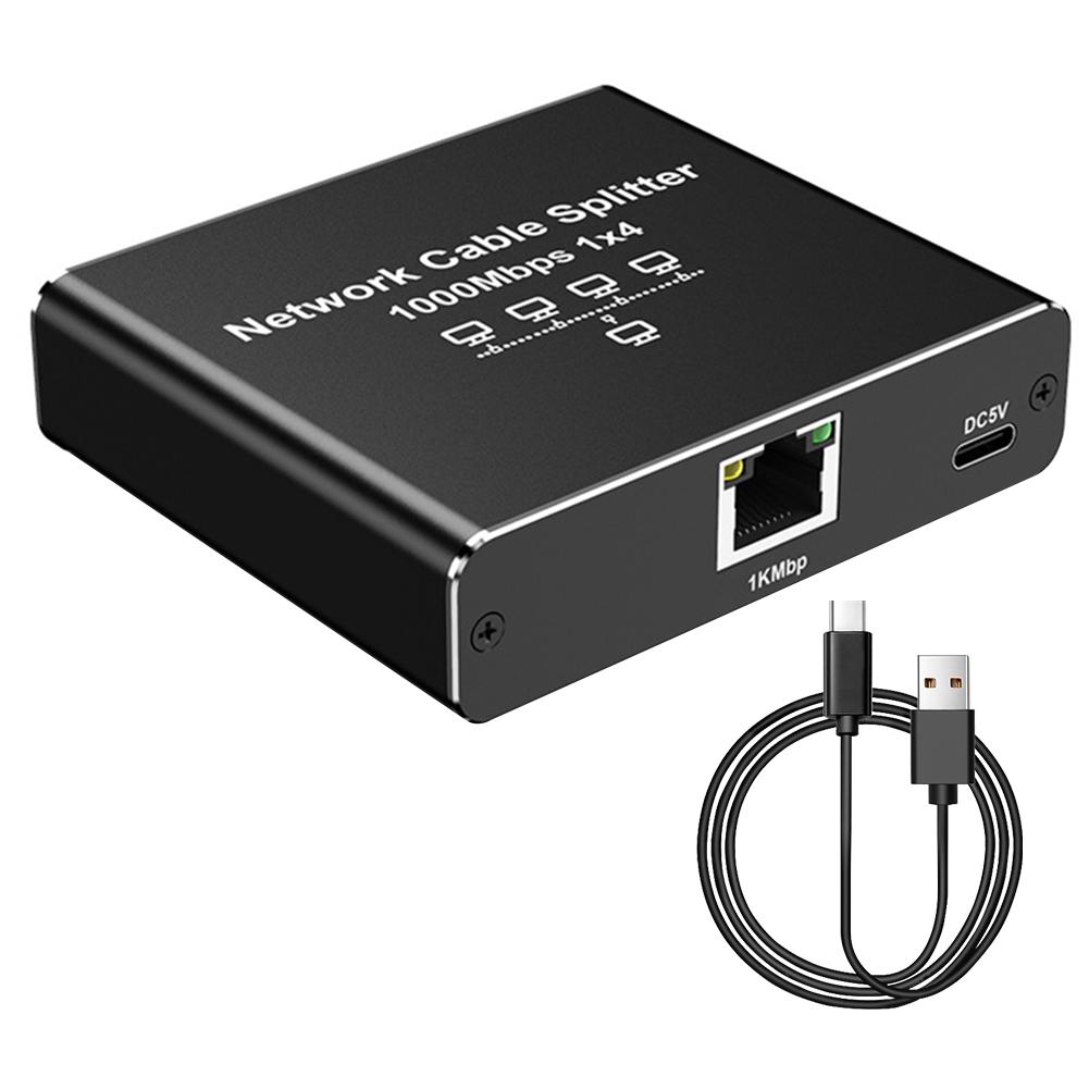 

1 To 4 Gigabit Ethernet Splitter 4 Devices Simultaneously Networking 1000Mbps Internet Splitter Adapter for Cat5/5e/6/7/8 Cable чорний