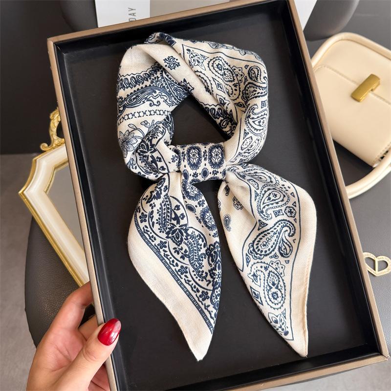 Luxury Brand Linen-Cotton Print Square Scarf Women Neck Tie Female Hair Bandana Headkerchief Shawl Wrap Hijab Echarpe