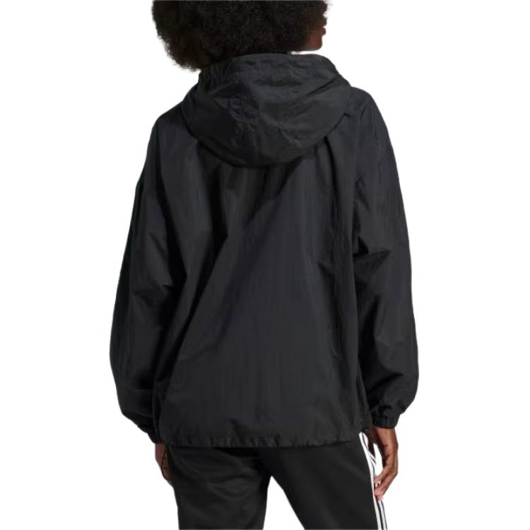 adidas Side Stripe Casual Sports Zip-Up Hooded Jacket Women Outerwear Black IR8095