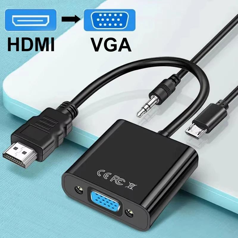1080P HDMI til VGA-konverter HDMI-kompatibel til VGA-kabeladapter med 3,5 mm jack lyd strømforsyningskabel for nettbrett bærbar PC TV