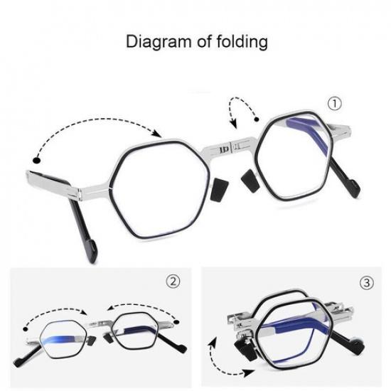 Foldable Hexagon Reading Glasses No Screw Anti-blue Light Women Men Readers