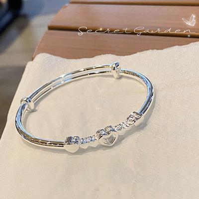 Simple Heart Bangle for Women Adjustable Elegant Silver Bracelets Accessories Jewelry