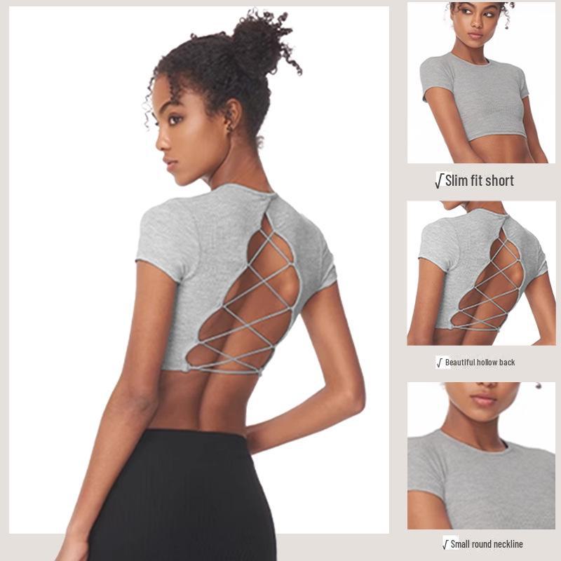 European American Crop Tops: Short Sleeve, Navel-Baring, for Yoga & Running with Pocket & Chest Pads