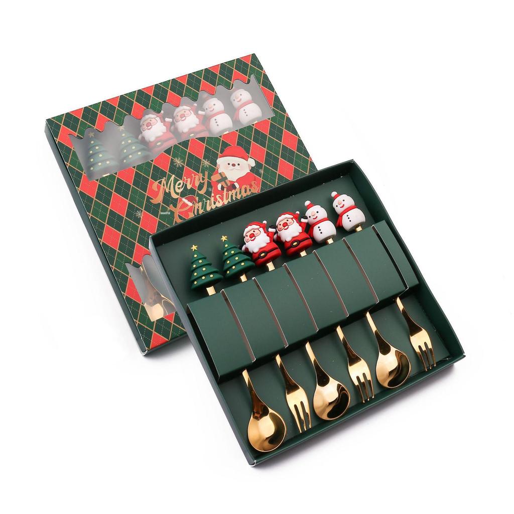 Weihnachtsbaum Edelstahl Löffel- und Gabelset - Kreatives Dessert- und Kaffee-Besteck