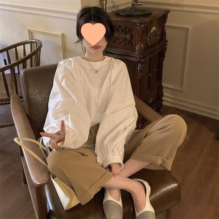 2025 Spring/Autumn French Puff Sleeve Round Neck Women's Casual Loose Top