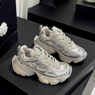2024 Dames Zomer Mesh Zilveren Pailletten Chunky Dad Sneakers - Ademend Veelzijdig Casual Schoenen