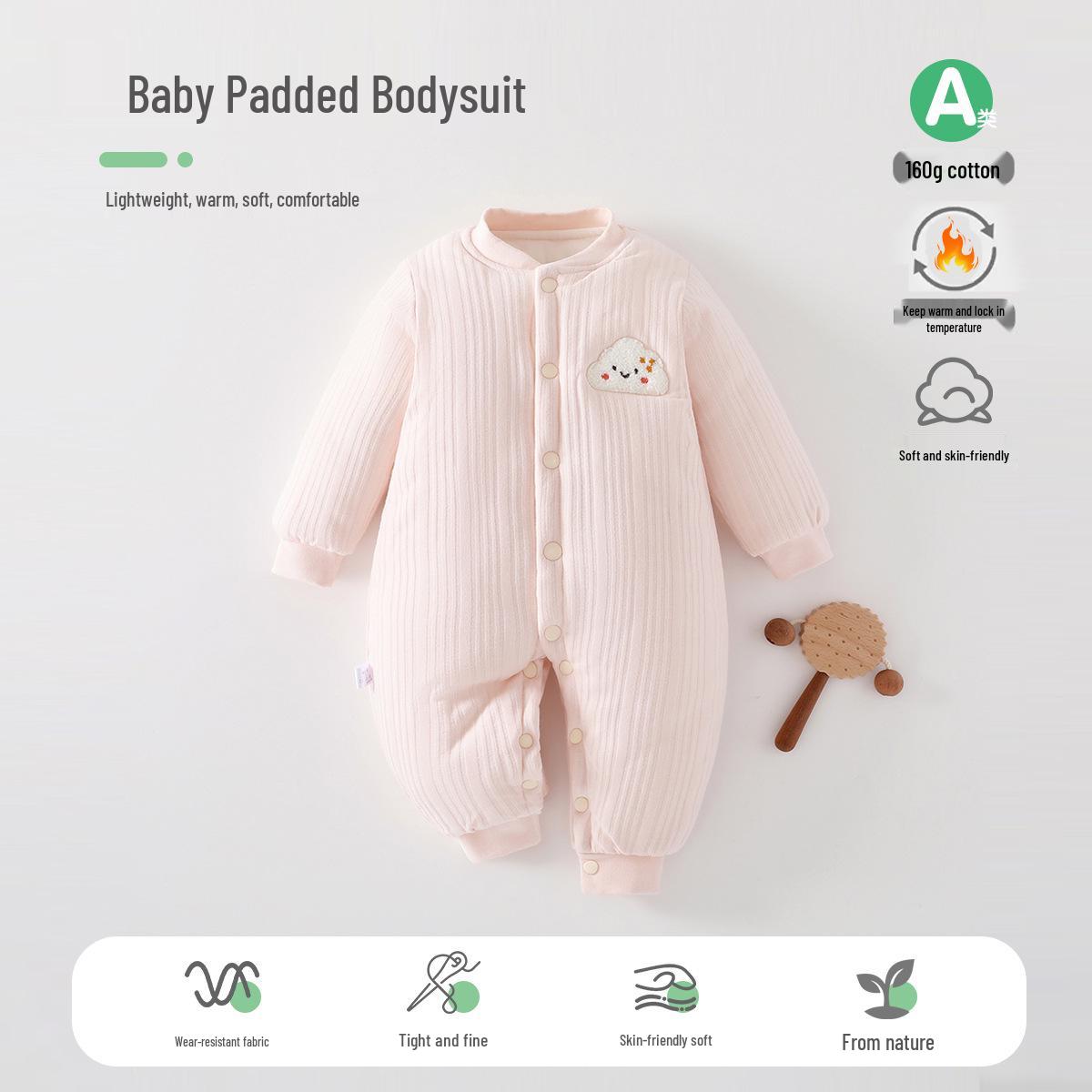 

Baby Quilted Cotton Winter Bodysuit: Warm Seamless Crawling Pajamas Size 90 (suitable for 20-25 pounds)