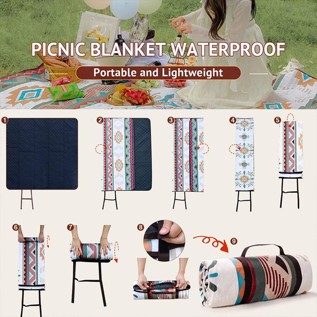 Waterproof Large Picnic Blanket Portable Travel Camping Beach Blanket Mat for Park Patio Lawn Garden Grass Ground