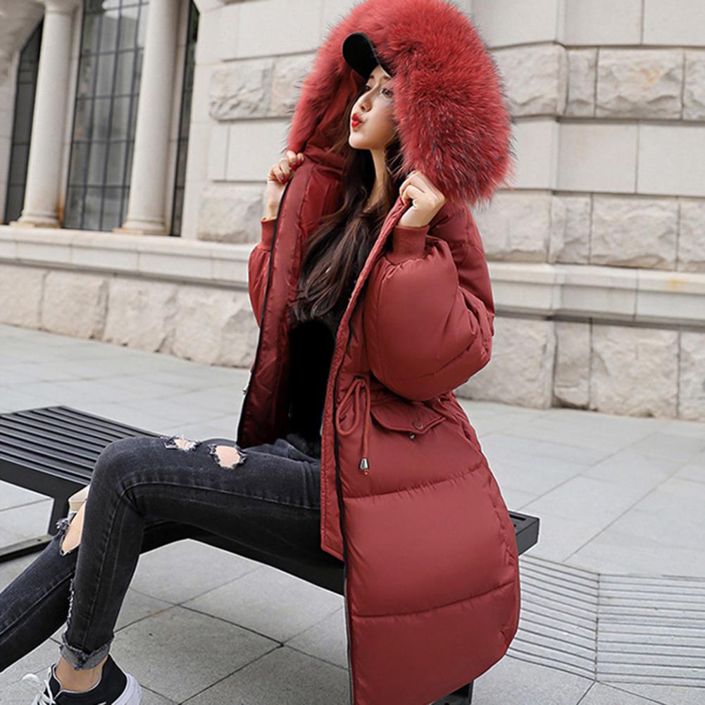 Manteau d'hiver Doudoune Veste Femme Fourrure Capuche Fourrure Épaisse Rembourrée Taille à Cordon de Serrage Fermeture Éclair Longueur Moyenne Manteau en Coton