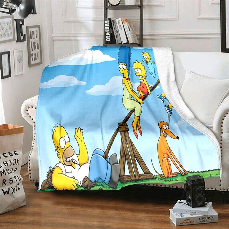 S-Simpson Měkký plyšový rozkládací pohovka Hodící Cartoon Moderní flanelové přikrývka Potah Tištěná přikrývka Dárek Piknikové deky