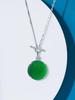 925 Sterling Silver Women's Pendant Necklace with Natural Green Chalcedony and Round Diamond-Set - Elegant Light Luxury Style
