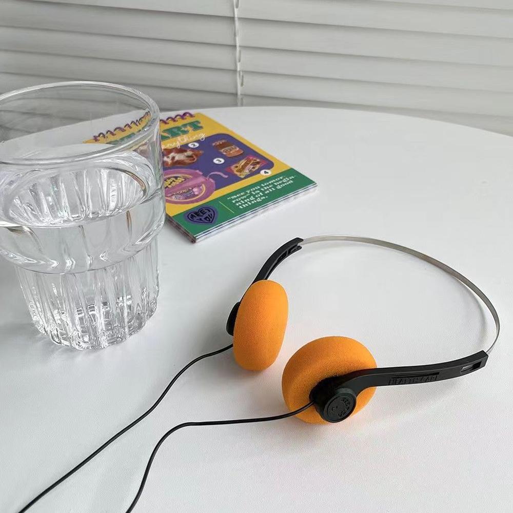 Wired Stereo Headphones 3.5mm Wire Plug On-Ear Retro Vintage Style Adjustable Headband for Walkman CD Player Computer