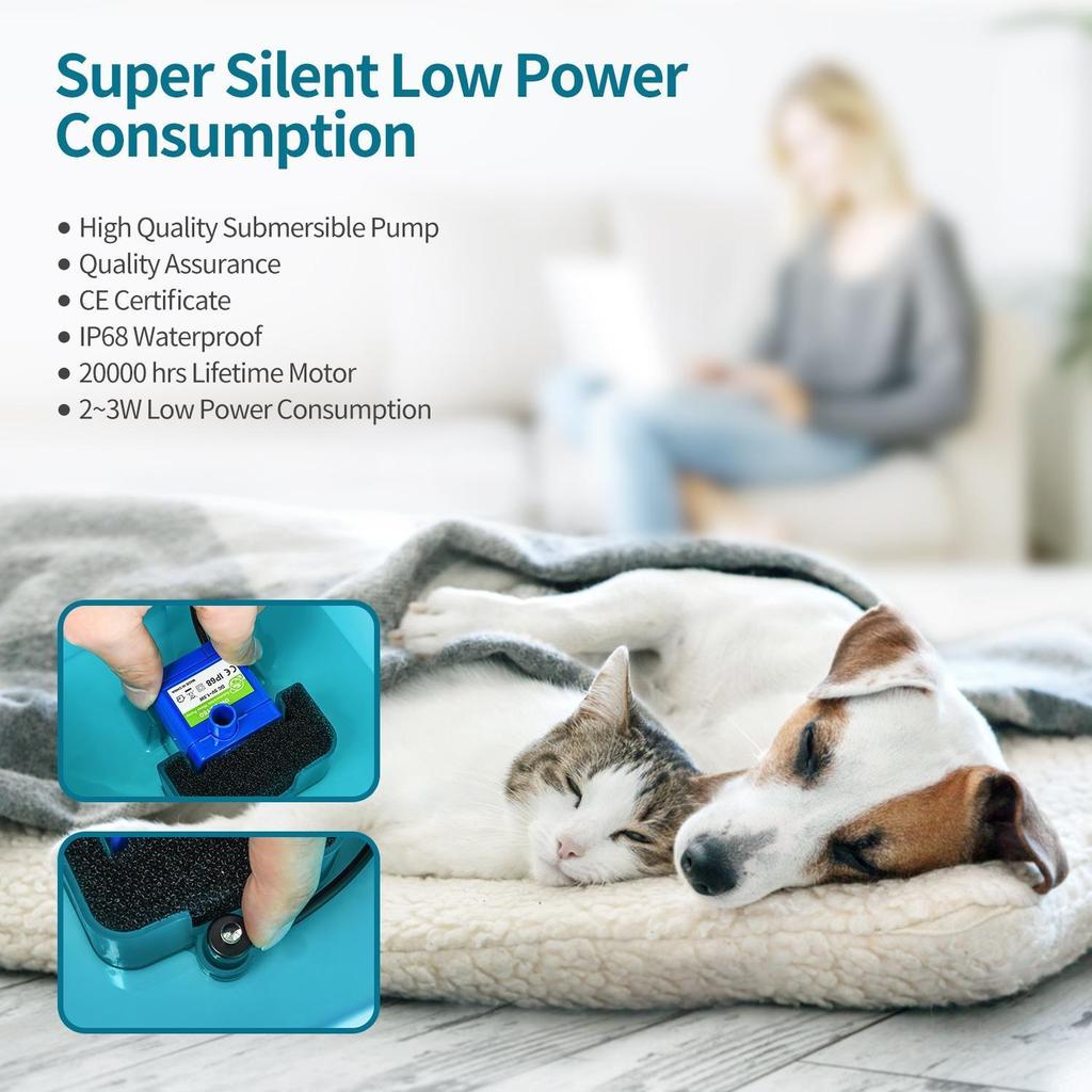 Cat Water Fountain Silent Pet Water Fountain 2L/67oz with LED Light,Cat Water Dispenser for Cats, Small Dogs, Multiple Pets