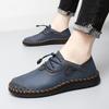 Men Blue Moccasins Hiking Shoes Slip On Handmade Driving Shoes Casual Leather Wide Outdoor Shoes Plus Size