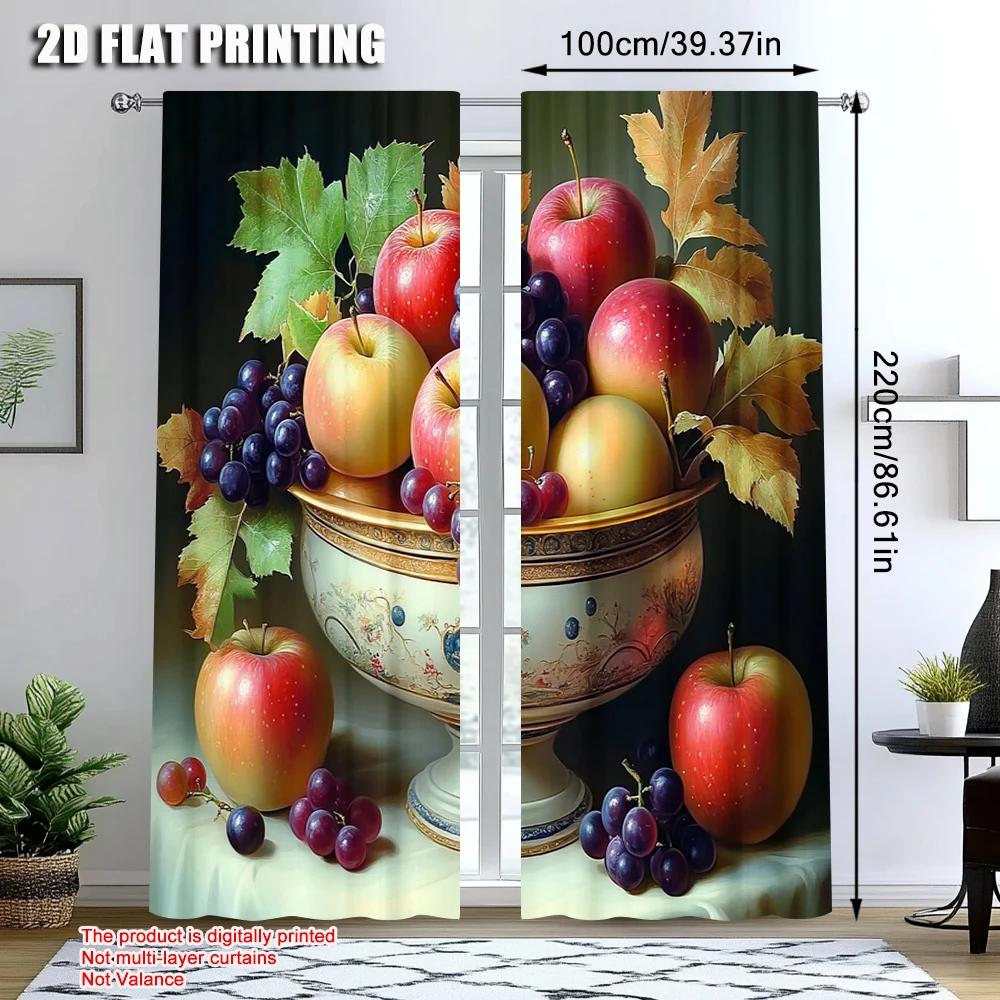2pcs   Curtain Cloth  print Fresh And Delicious Fruit Machine Washable (without rod) Stuff Clearance for Living Room   Bedroom