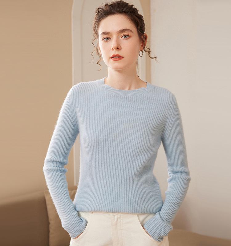 Women's Slim Fit Cashmere Sweater: Autumn/Winter Fashion Round Neck Knitted Pullover
