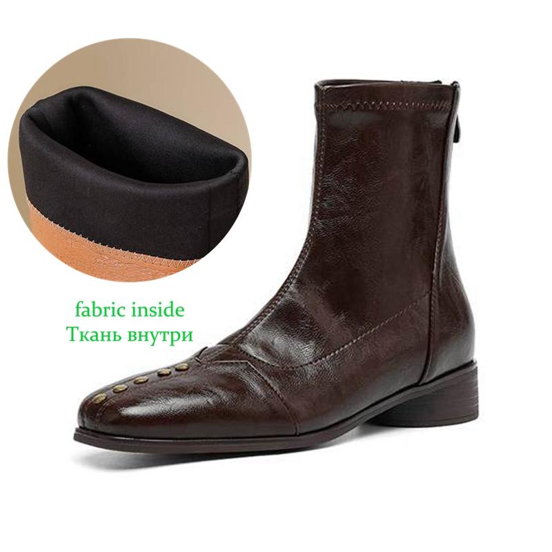 Krazing Pot Microfiber Winter Square Toe Modern Size 33 Boots Size 43 Metal Rivets Med Heels Zipper Women Ankle Boots 34 6320₽