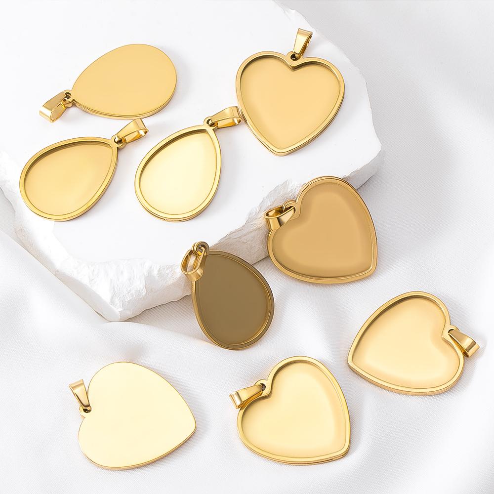 5Pcs 2Pcs Stainless Steel Heart Blank Pendant Trays Bezel Charms Bulk for Homemade Necklaces Jewelry Making DIY Crafts Resin Art