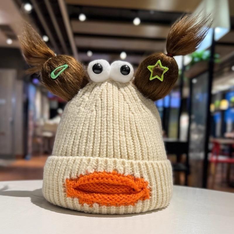 Cute Funny Knit Hat Women Street Snap Winter Thick Warm Ear Protection Cap