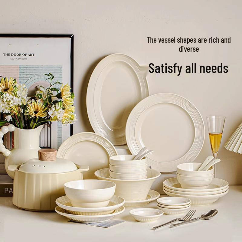 Nordic Simple Cream Ceramic Bowl and Plate Set for Housewarming - 2024 New Collection