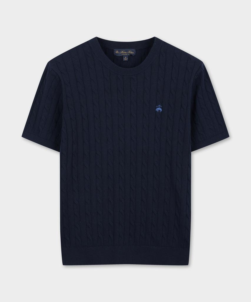 BROOKS BROTHERS Cotton Cable Crew Neck Short Sleeve Sweater (Dark Navy) (Bbwrmog203)