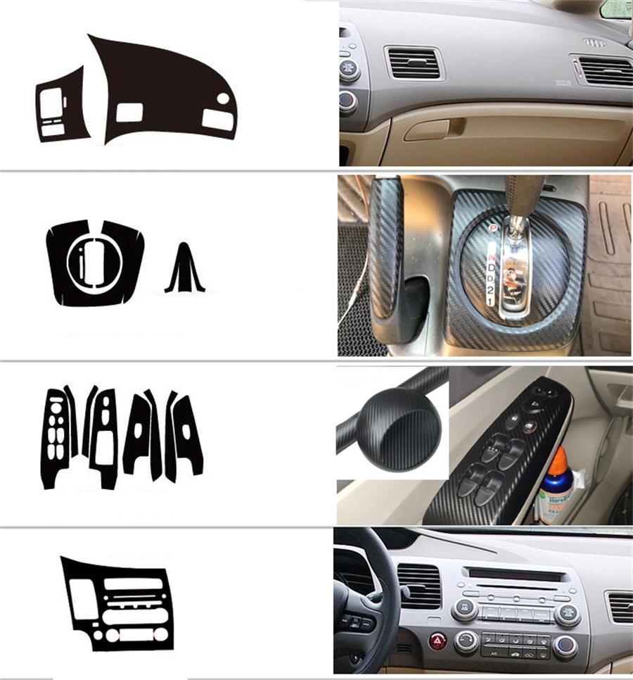 For 2006-2011 Honda Civic Interior Stickers Decals Trim Kit 3D Carbon Fiber Look